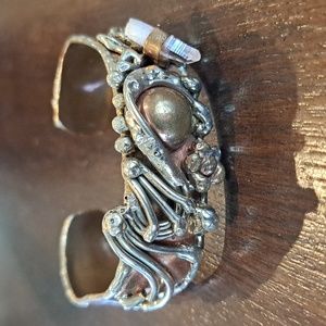 Vintage Mexico Modernist Boho Hippie Bangle Bracelet Silver & Copper